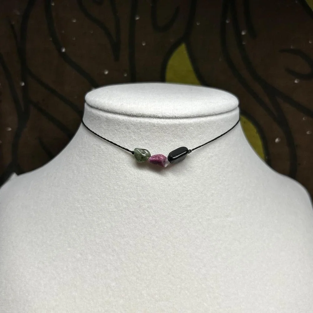 Tourmaline birthstone necklace choker adjustable cord boho grunge indie gemstone